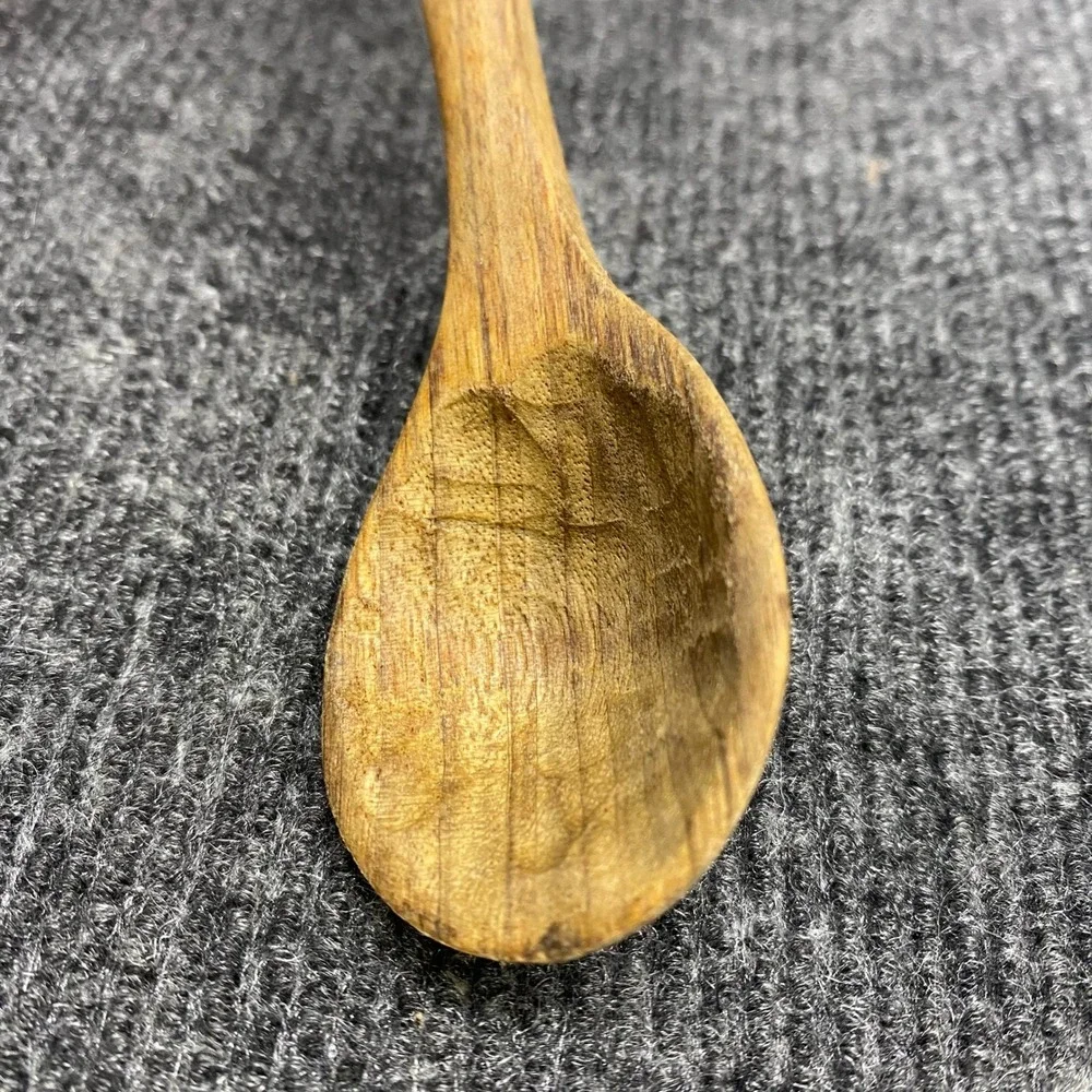 Hand Carved Wooden Spoon Rustic Primitive Small 7.5 Inch Natural Wood Grain